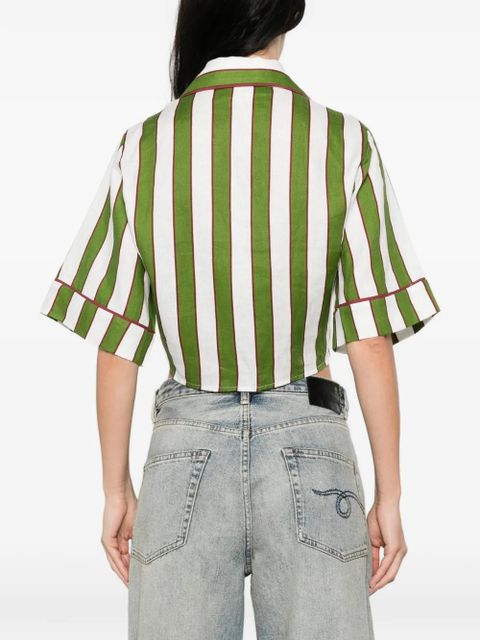 FARM Rio striped short-sleeve cropped blouse - Green
