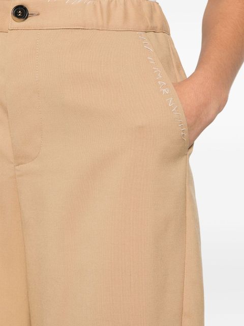 Marni logo-embroidered tapered trousers - Neutrals