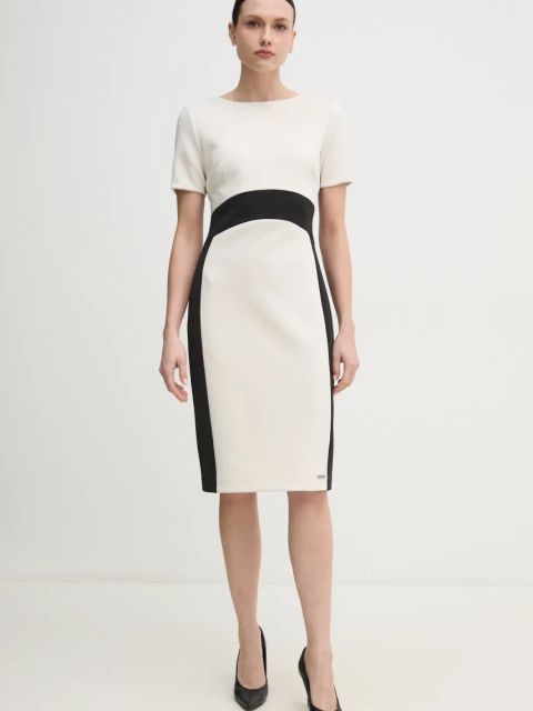 Calvin Klein sukienka kolor beżowy mini dopasowana K20K208161