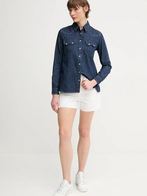 United Colors of Benetton koszula jeansowa damska kolor niebieski regular z kołnierzykiem klasycznym