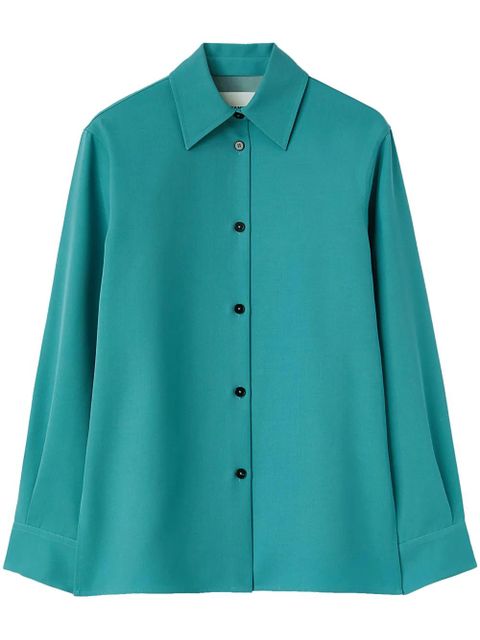 Jil Sander pointed-collar wool shirt - Blue - zdjęcie produktu nr 1