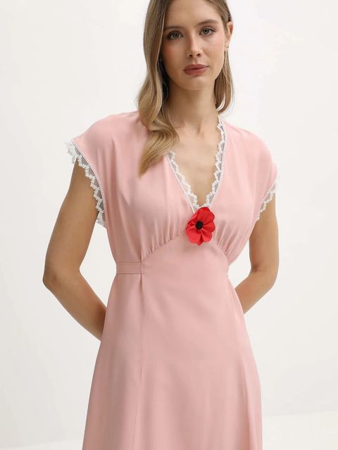 The Sleeper sukienka wiskozowa kolor różowy midi prosta PMDDR03P006L