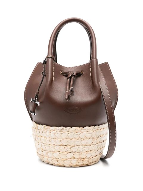 Tod's mini straw leather bucket bag - Brown - zdjęcie produktu nr 1