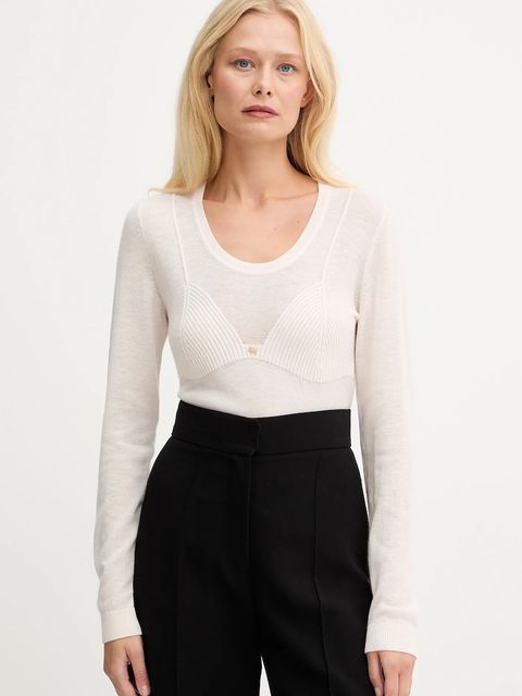 Elisabetta Franchi sweter z dodatkiem wełny damski kolor beżowy lekki MK35S57E2 - zdjęcie produktu nr 1