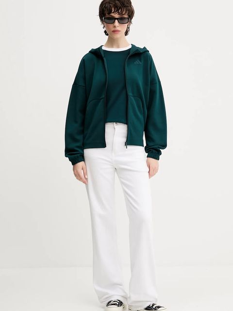 adidas bluza Essentials damska kolor zielony z kapturem gładka JW7876 - zdjęcie produktu nr 2