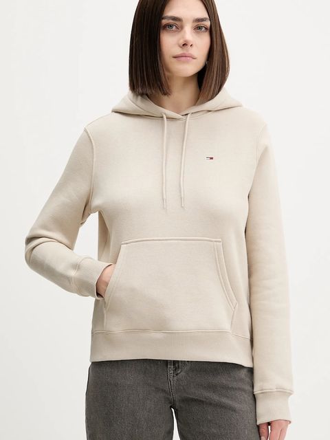 Tommy Jeans bluza damska kolor beżowy z kapturem gładka DW0DW19958 - zdjęcie produktu nr 1