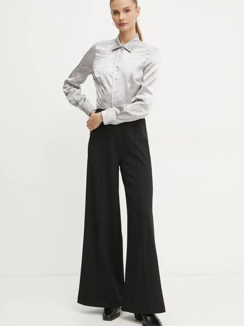 Pinko koszula damska kolor srebrny regular z kołnierzykiem klasycznym 104425 A285