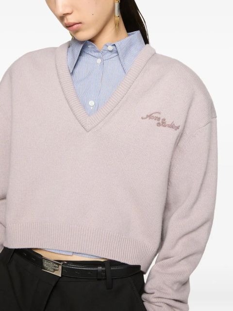 Acne Studios v-neck embroidered sweater - Neutrals