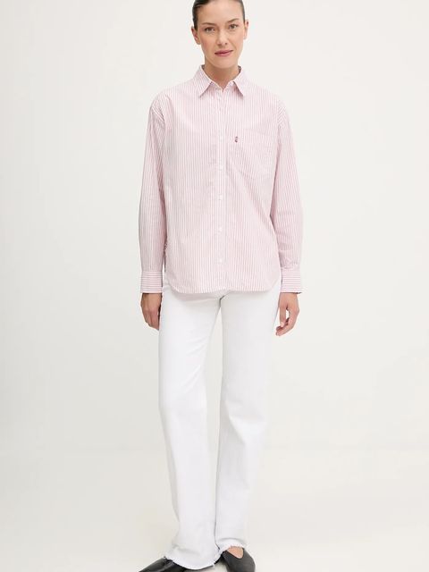 Levi's koszula bawełniana damska kolor różowy relaxed z kołnierzykiem klasycznym 001HM - zdjęcie produktu nr 2