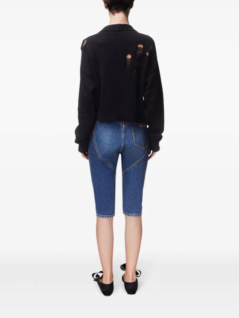 AREA butterfly-embellished organic cotton-blend cardigan - Black