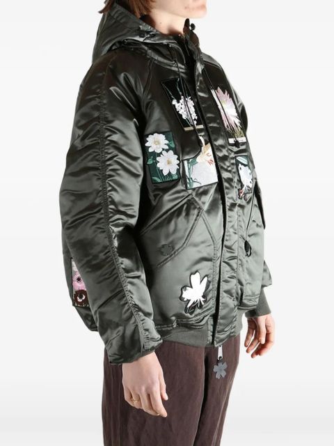 Cecilie Bahnsen x Alpha N-2B floral-applique hooded bomber jacket - Green