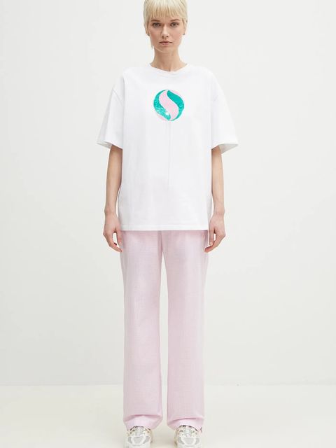 Fiorucci spodnie bawełniane Gingham Logo kolor różowy szerokie high waist U02SPBPA299CO01PN02