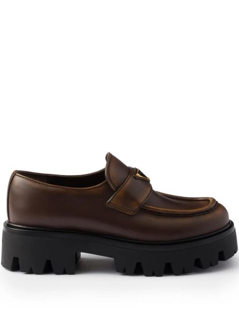 Prada triangle-logo platform loafers - Brown - zdjęcie produktu nr 1