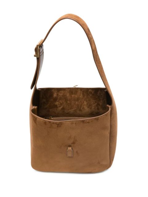 Saint Laurent small Le 5 à 7 Supple logo-plaque suede shoulder bag - Brown