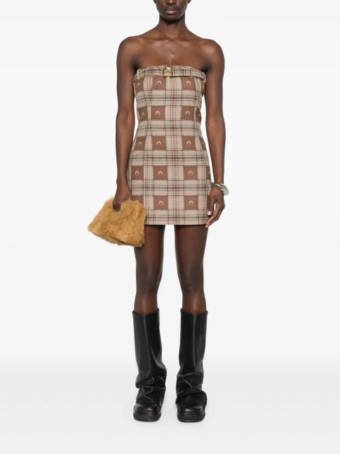 Marine Serre moon check-jacquard mini dress - Brown