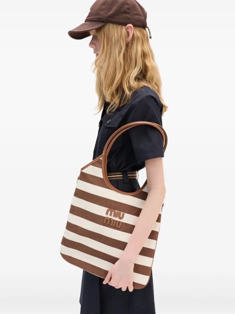 Miu Miu Ivy striped tote bag - Brown