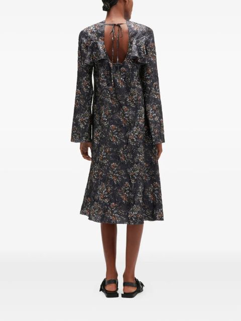 GANNI floral-print ruffled dress - Blue