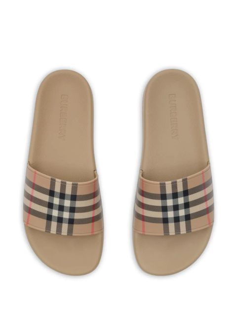 Burberry check round-toe slides - Neutrals