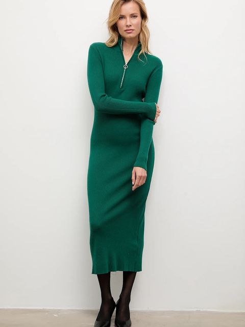Answear.LAB sukienka z kaszmirem kolor zielony midi dopasowana - zdjęcie produktu nr 1