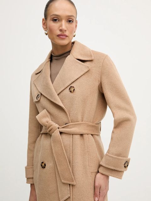 Pedro del Hierro płaszcz z dodatkiem wełny kolor brązowy 7522237