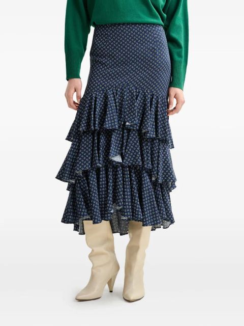 Essentiel Antwerp paisley-print tiered ruffle skirt - Blue
