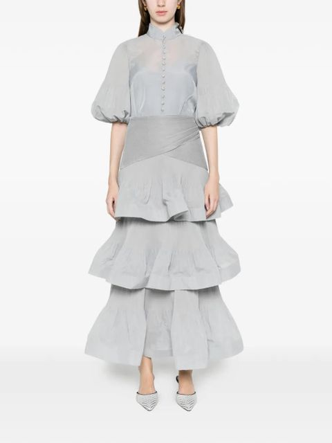 ZIMMERMANN pleated tired midi skirt - Blue