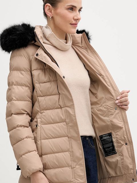 Geox kurtka puchowa CATRIA kolor beżowy zimowa W5626G T3152