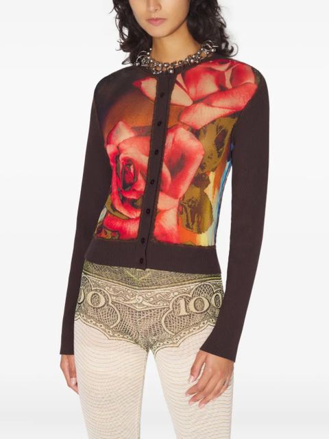 Jean Paul Gaultier rose-print buttoned cardigan - Brown