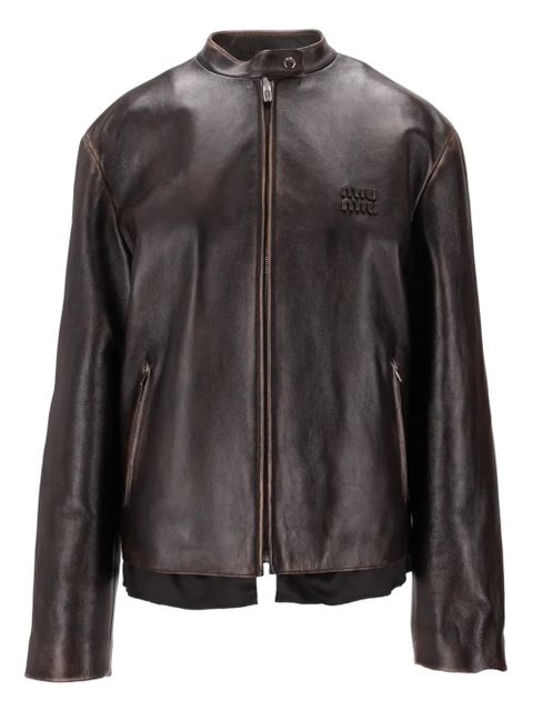 Miu Miu nappa leather logo jacket - Brown - zdjęcie produktu nr 1