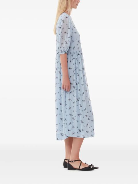 GANNI puffed-sleeve floral dress - Blue
