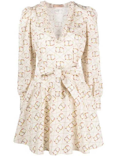 TWINSET logo-print belted minidress - Neutrals - zdjęcie produktu nr 1