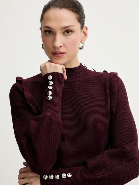 Morgan sweter damski kolor bordowy z półgolfem MGENEV