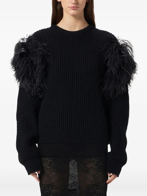 Blumarine feather-embellished knitted sweater - Black