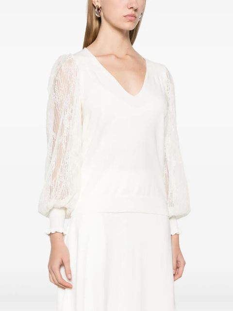 TWINSET dual-use lace-sleeves sweater - Neutrals
