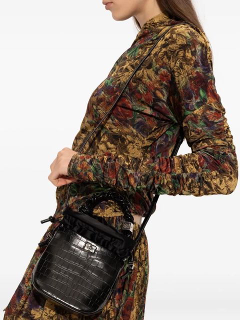 GANNI croc-embossed tote bag - Black