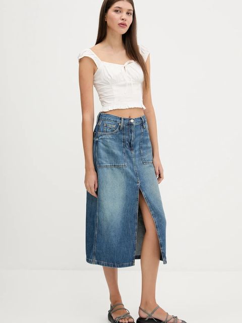 Tommy Jeans spódnica jeansowa kolor niebieski midi prosta DW0DW21070