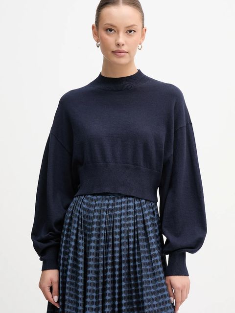 United Colors of Benetton sweter z dodatkiem wełny damski kolor granatowy lekki z półgolfem 1Y6SD2041 - zdjęcie produktu nr 1