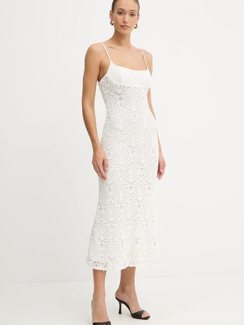 Bardot sukienka bawełniana kolor biały maxi rozkloszowana 59990DB