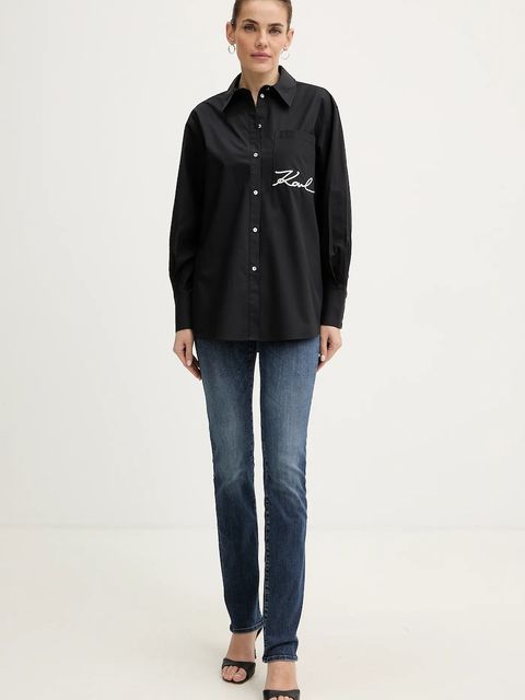Karl Lagerfeld koszula bawełniana damska kolor czarny relaxed z kołnierzykiem klasycznym B1W11013 - zdjęcie produktu nr 2
