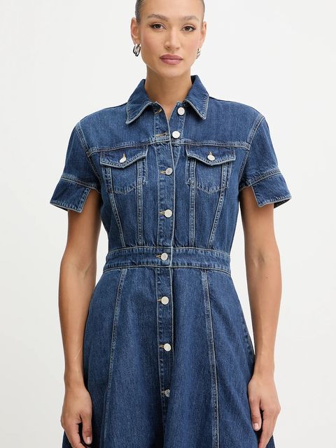 Karl Lagerfeld sukienka jeansowa FASHION DENIM kolor niebieski midi rozkloszowana B1W13037