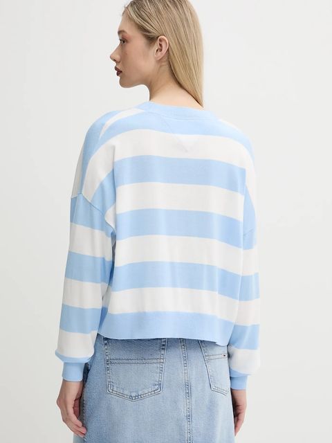 Tommy Jeans kardigan bawełniany damski kolor niebieski lekki DW0DW20968