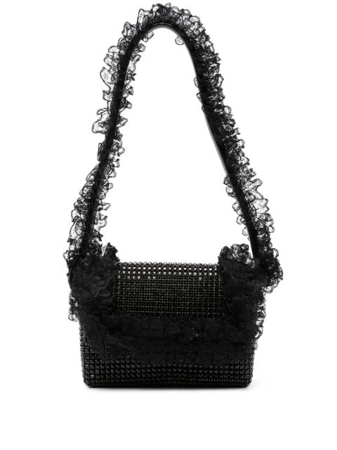 Self-Portrait crystal-embellished lace-detail shoulder bag - Black - zdjęcie produktu nr 1
