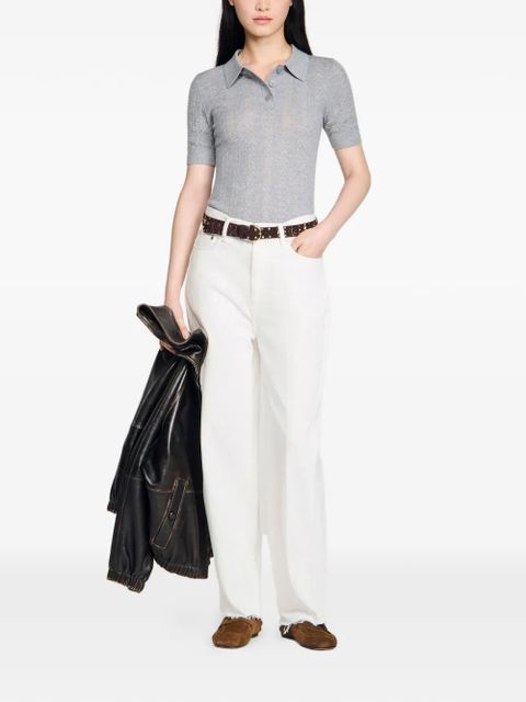 SANDRO pointelle-knit polo top - Grey
