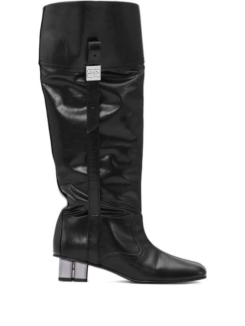 GANNI slouchy knee-high leather boots - Black - zdjęcie produktu nr 1