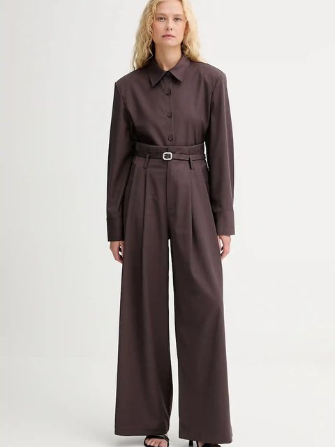 ISABELLE BLANCHE koszula z wełną damska kolor bordowy regular z kołnierzykiem klasycznym IS25FW-C037-T002