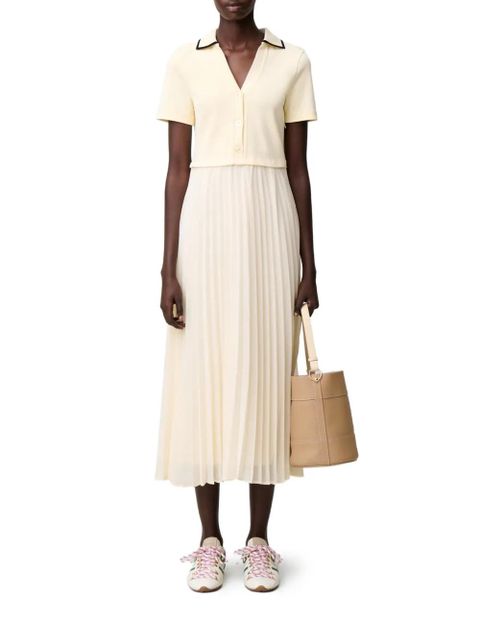 Claudie Pierlot pleated ribbed-knit midi dress - Neutrals