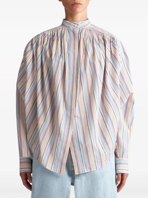 ETRO striped gathered cotton blouse - Blue