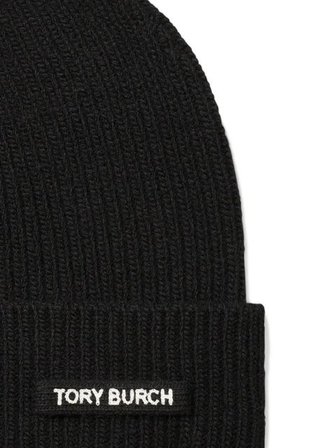 Tory Burch ribbed logo-detail beanie hat - Black - zdjęcie produktu nr 2