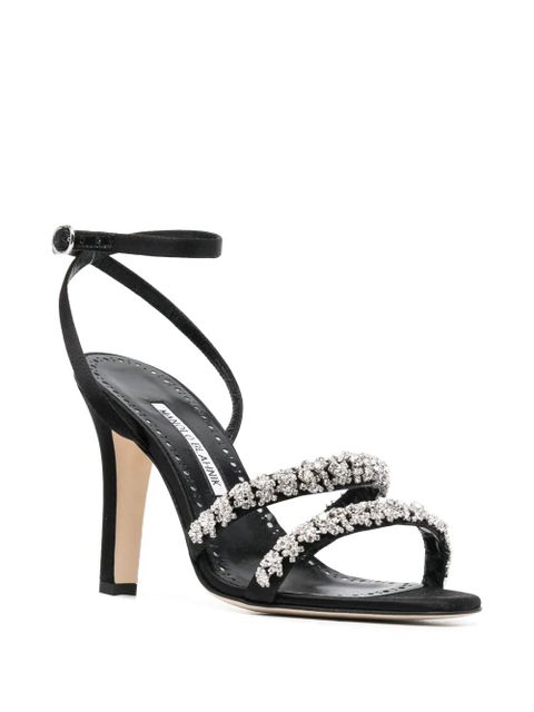 Manolo Blahnik 105mm crystal-embellished leather sandals - Black