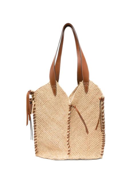 ISABEL MARANT Tampa leather-trimmed raffia shoulder bag - Neutrals - zdjęcie produktu nr 1